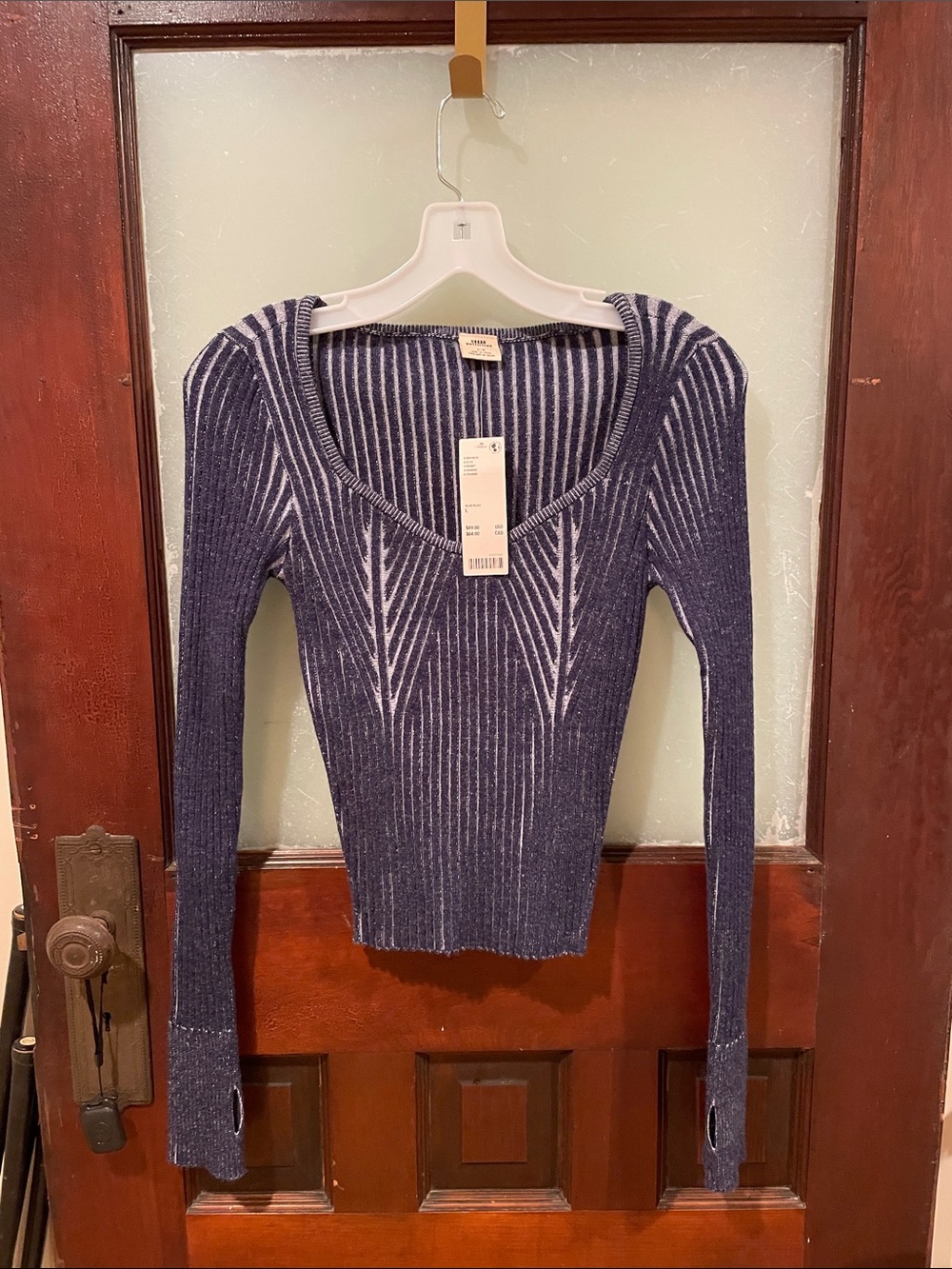 Urban Outfitters Navy and White Ribbed Scoop Neck Sweater